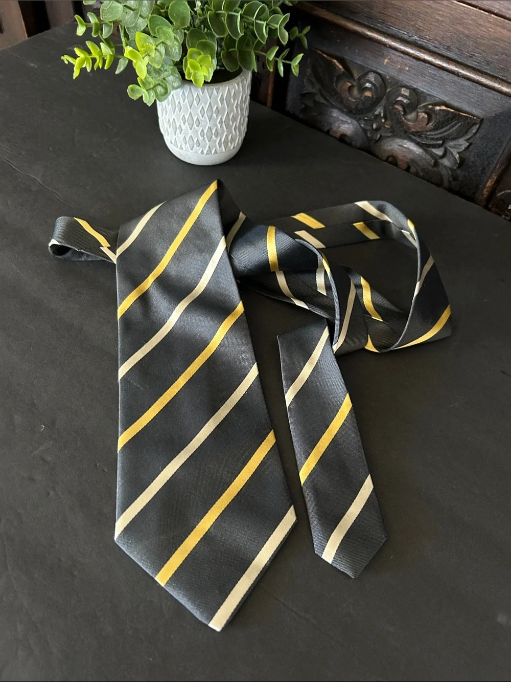 Ermenegildo Zegna Black Tie with Yellow and Cream Stripes